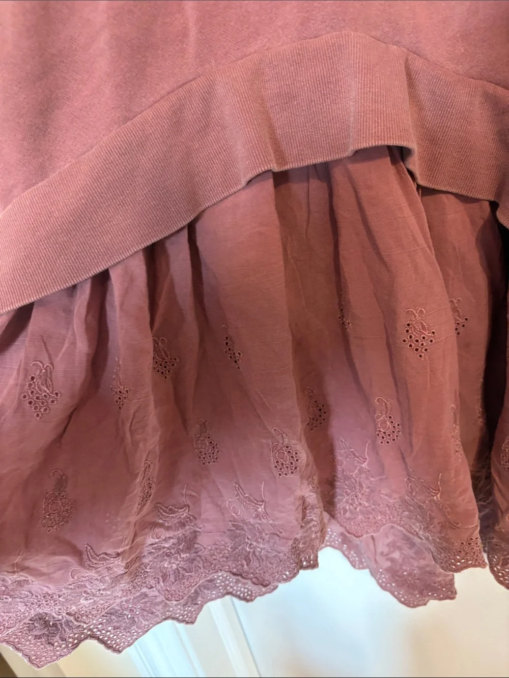 Free People Sweet Streets Dusty Rose Hooded Pullover with Eyelet Skirt